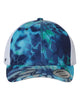 YP Classics 6606 retro trucker hat in Kryptek Pontus with custom laser engraved Hermann Oak leather patch