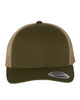 YP Classics 6606 retro trucker hat in Moss/ Khaki with custom laser engraved Hermann Oak leather patch