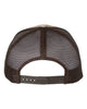 YP Classics 6606 retro trucker hat in Multicam Arid/ Brown with custom laser engraved Hermann Oak leather patch, back view