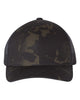 YP Classics 6606 retro trucker hat in Multicam Black/ Black with custom laser engraved Hermann Oak leather patch