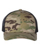 YP Classics 6606 retro trucker hat in Multicam Green/ Black with custom laser engraved Hermann Oak leather patch
