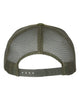 YP Classics 6606 retro trucker hat in Multicam Tropic/ Green with custom laser engraved Hermann Oak leather patch, back view