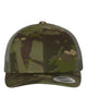 YP Classics 6606 retro trucker hat in Multicam Tropic/ Green with custom laser engraved Hermann Oak leather patch