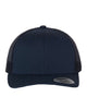 YP Classics 6606 retro trucker hat in Navy with custom laser engraved Hermann Oak leather patch