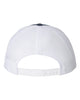 YP Classics 6606 retro trucker hat in Navy/ White with custom laser engraved Hermann Oak leather patch, back view