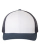 YP Classics 6606 retro trucker hat in Navy/ White/ Navy with custom laser engraved Hermann Oak leather patch