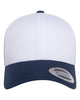 YP Classics 6606 retro trucker hat in Navy/ White/ White with custom laser engraved Hermann Oak leather patch