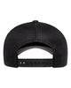 YP Classics 6606 retro trucker hat in Obskura Nox with custom laser engraved Hermann Oak leather patch, back view