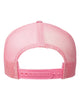 YP Classics 6606 retro trucker hat in Pink with custom laser engraved Hermann Oak leather patch, back view