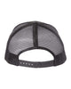 YP Classics 6606 retro trucker hat in Poseidon Black with custom laser engraved Hermann Oak leather patch, back view