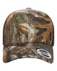 YP Classics 6606 retro trucker hat in Realtree Edge/ Brown with custom laser engraved Hermann Oak leather patch