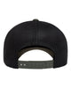 YP Classics 6606 retro trucker hat in Realtree Original/ Black with custom laser engraved Hermann Oak leather patch, back view