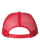 YP Classics 6606 retro trucker hat in Red with custom laser engraved Hermann Oak leather patch, back view