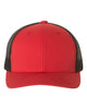 YP Classics 6606 retro trucker hat in Red/ Black with custom laser engraved Hermann Oak leather patch