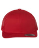 YP Classics 6606 retro trucker hat in Red with custom laser engraved Hermann Oak leather patch