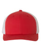 YP Classics 6606 retro trucker hat in Red/ White with custom laser engraved Hermann Oak leather patch