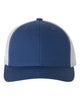 YP Classics 6606 retro trucker hat in Royal/ White with custom laser engraved Hermann Oak leather patch