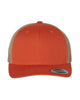 YP Classics 6606 retro trucker hat in Rustic Orange/ Khaki with custom laser engraved Hermann Oak leather patch