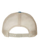 YP Classics 6606 retro trucker hat in Steel Blue/ Silver with custom laser engraved Hermann Oak leather patch, back view