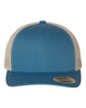 YP Classics 6606 retro trucker hat in Steel Blue/ Silver with custom laser engraved Hermann Oak leather patch