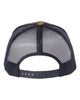 YP Classics 6606 retro trucker hat in Veil Wideland with custom laser engraved Hermann Oak leather patch, back view