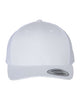 YP Classics 6606 retro trucker hat in White with custom laser engraved Hermann Oak leather patch