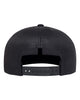 YP Classics 6609 retro high profile trucker hat in Black with custom laser engraved Hermann Oak leather patch, back view