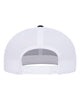 YP Classics 6609 retro high profile trucker hat in Black/ White with custom laser engraved Hermann Oak leather patch, back view