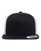YP Classics 6609 retro high profile trucker hat in Black/ White with custom laser engraved Hermann Oak leather patch