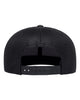 YP Classics 6609 retro high profile trucker hat in Charcoal/ Black with custom laser engraved Hermann Oak leather patch, back view