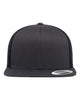 YP Classics 6609 retro high profile trucker hat in Charcoal/ Black with custom laser engraved Hermann Oak leather patch