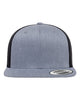 YP Classics 6609 retro high profile trucker hat in Heather Grey/ Black with custom laser engraved Hermann Oak leather patch