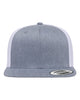 YP Classics 6609 retro high profile trucker hat in Heather Grey/ White with custom laser engraved Hermann Oak leather patch