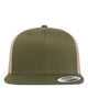 YP Classics 6609 retro high profile trucker hat in Moss Green/ Khaki with custom laser engraved Hermann Oak leather patch