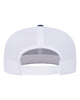 YP Classics 6609 retro high profile trucker hat in Navy/ White with custom laser engraved Hermann Oak leather patch, back view