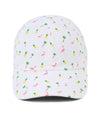 White Cap with Tropical Pattern: Pink Flamingos, Palm Trees and Pineapples