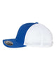 Flexfit 110M trucker hat with royal blue front and white mesh back. Perfect for leather patch customization.