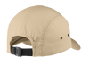 Rear view of a khaki camper hat with adjustable buckle.