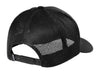 Rear view of mesh, and snapback for the TravisMathew black Cruz Trucker cap.